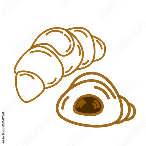 set of croissant doodle hand drawn. Hand drawn croissant french breakfast, croissant minimal flat icon set, black color and white background.