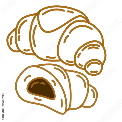 set of croissant doodle hand drawn. Hand drawn croissant french breakfast, croissant minimal flat icon set, black color and white background.