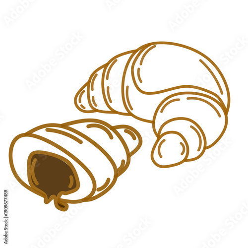 set of croissant doodle hand drawn. Hand drawn croissant french breakfast, croissant minimal flat icon set, black color and white background.