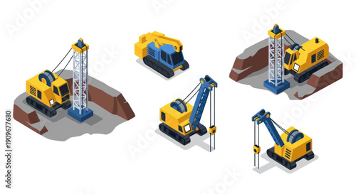 Isometric drilling rigs and machinery for mining and construction industry.