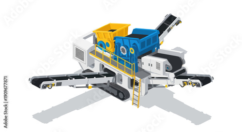 3D rendering of a complex mechanical device with multiple components.