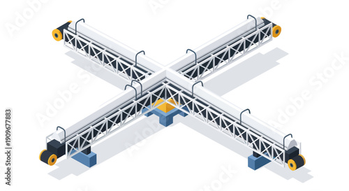 Industrial metal truss structure with lighting fixtures and supports.