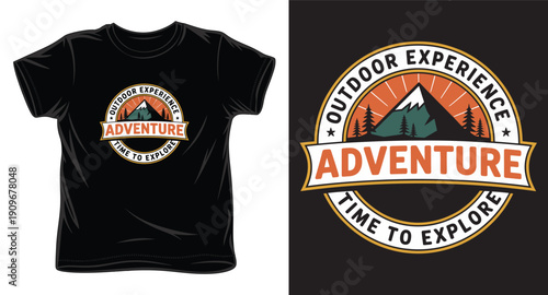 Outdoor experience adventure time to explore t-shirt design, vintage mountain forest explorer graphic