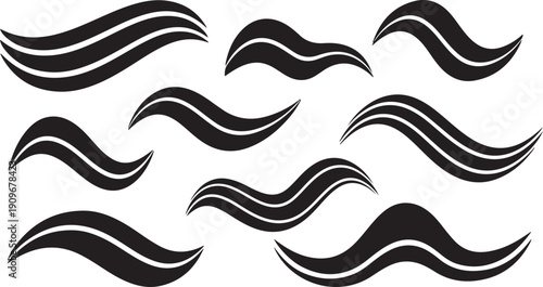 Black and white wavy lines abstract design elements set