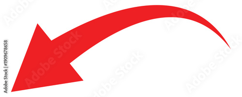 A downward curved arrow for user interface design. High-quality graphic for next step , Forward, or Swipe actions in mobile apps and websites.  Arrow isolated on white background. Vector illustration.