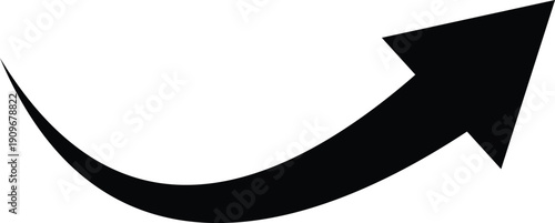 Upward pointing black curved arrow symbol . Representing a rise in value or performance. This icon use for stock market analysis and quarterly business review visuals. Vector illustration. Eps 10