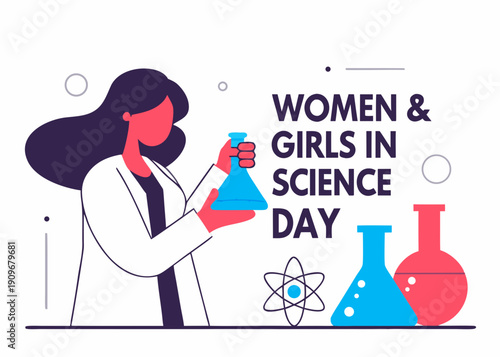 woman in lab coat holding beaker on Women and Girls in Science Day