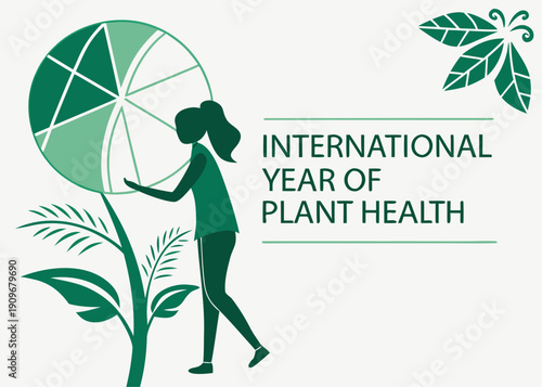 International year of plant health concept with woman holding pie chart on green plant