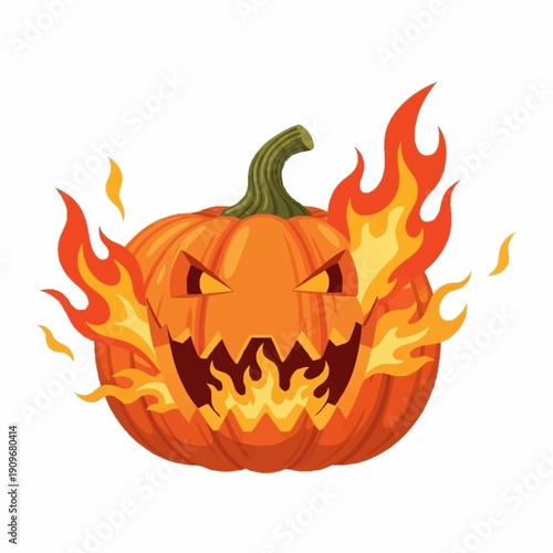 Burning Jack O Lantern Pumpkin Halloween.