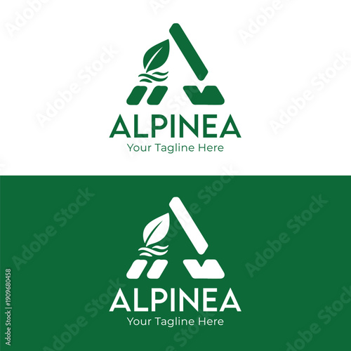 Eco Mountain Letter A Logo Design with Leaf and Nature Elements