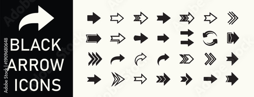 A collection of various black arrow icons displayed on a beige background.