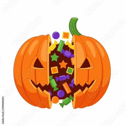 Halloween Pumpkin Filled with Candy Treats.