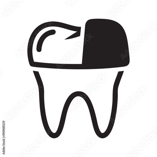 A black and white drawing of a tooth with a crown