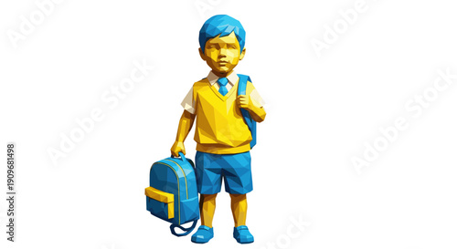 Low poly art illustration of a student with a school bag. Ideal for educational content, technology themes, or modern graphic design projects.