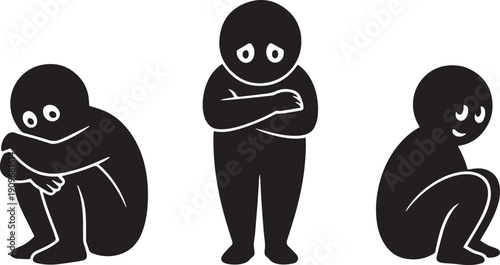 Loneliness Sad Human Silhouette Vector – Isolation and Emotional Distance Concept EPS.