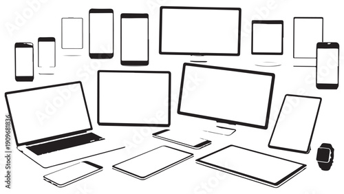 A collection of various electronic devices displayed together on a plain white background.