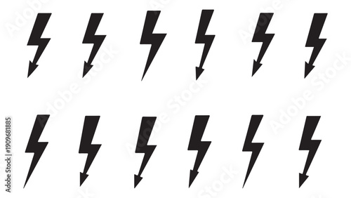 A grid of black lightning bolts on a white background, arranged in two rows.