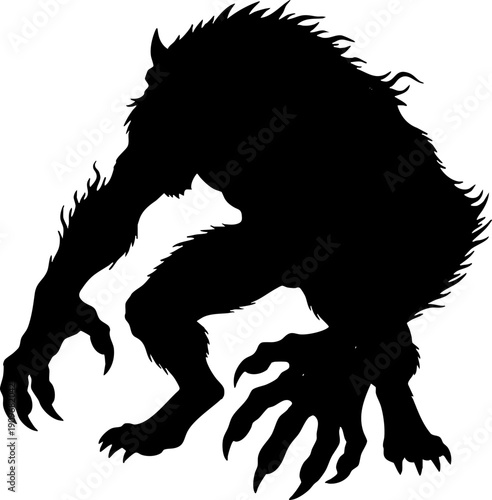 Black Silhouette of Aggressive Mythological Werewolf Creature