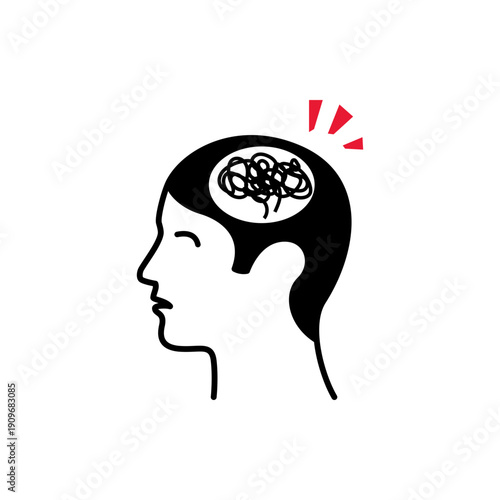 Human Profile with Tangled Mess in Brain Representing Confusion or Stress