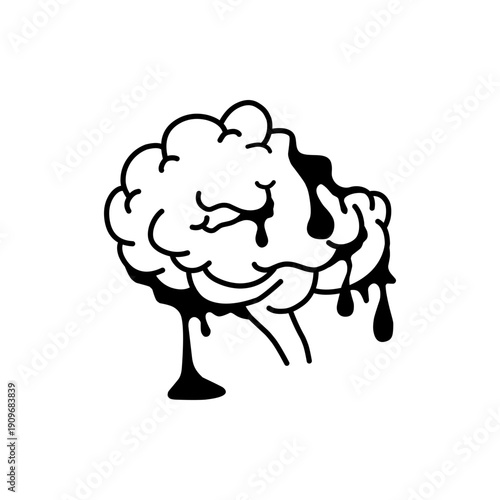 Melting Brain Icon Representing Mental Burnout and Stress