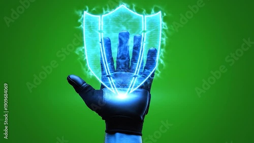 Wallpaper Mural A glowing shield above a gloved hand on a green background Torontodigital.ca