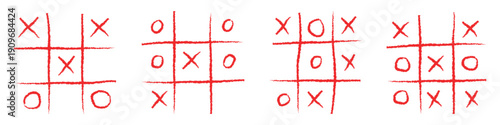 Hand drawn tic tac toe doodle symbols for kids game, puzzle and playful design