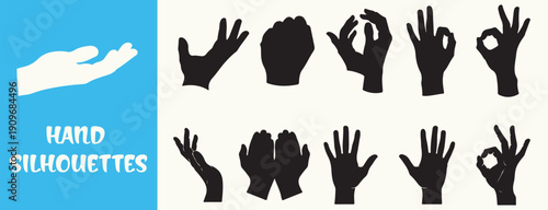 Collection of hand silhouettes in various gestures and positions.