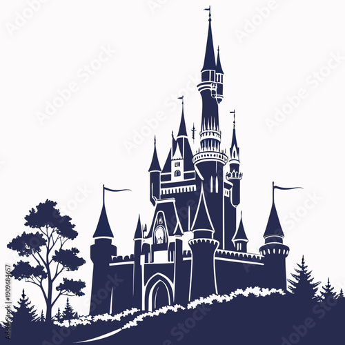 A majestic castle with towers and turrets standing tall against a clear sky.