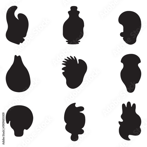 A grid of nine black silhouettes of various vegetables on a white background.