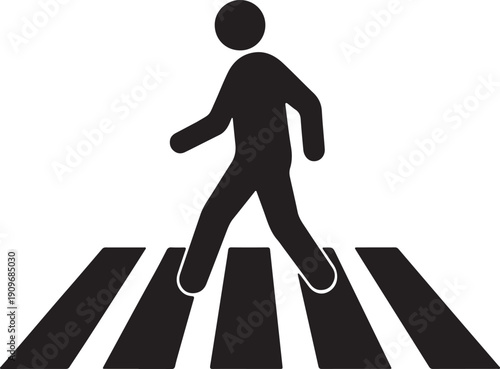 Crossing Icon Silhouette of Person Walking on Zebra Crosswalk Safety and Urban Traffic Sign