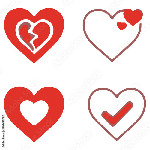 Four heart icons representing different emotional states and relationships.