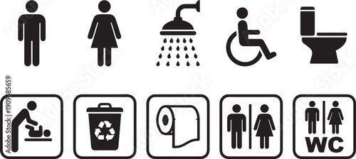 Universal Restroom and Public Facility Icon Set for Wayfinding and Inclusive Accessibility Signage