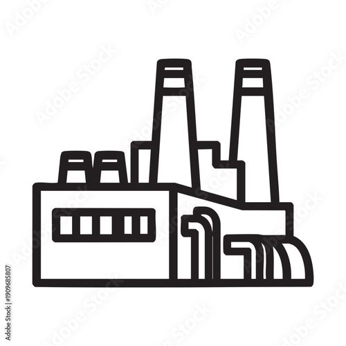 A factory building with smokestacks emitting smoke