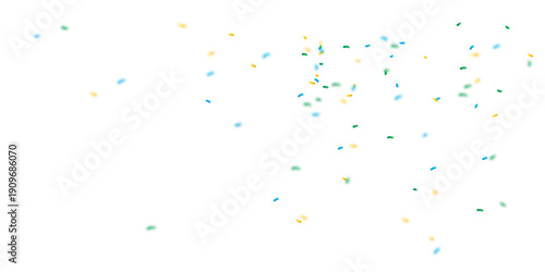 Bright Colorful Confetti Scatter Motion Across Pure White Background For Festive Celebration, Party Invitations, And Marketing Banner Design