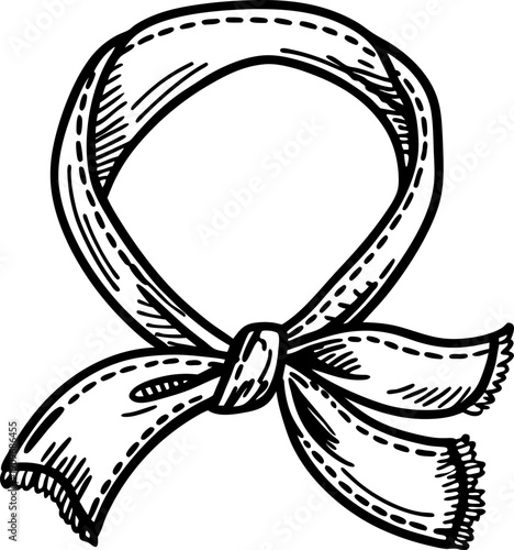 hand drawn tied scarf illustration with stitched details and fringed edges