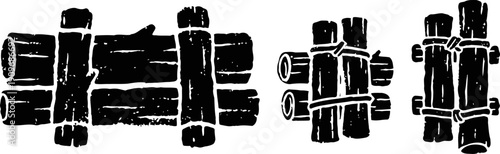 wooden log fence sections isolated on white background rustic natural barrier, timber construction elements