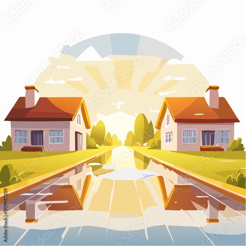 Residential street powered by solar panels, reflecting a bright future of sustainable energy and eco-friendly living