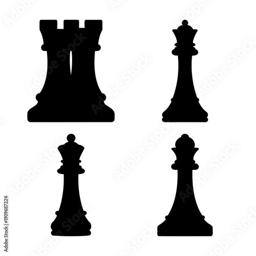 Classic chess pieces silhouettes featuring a powerful rook and regal queens