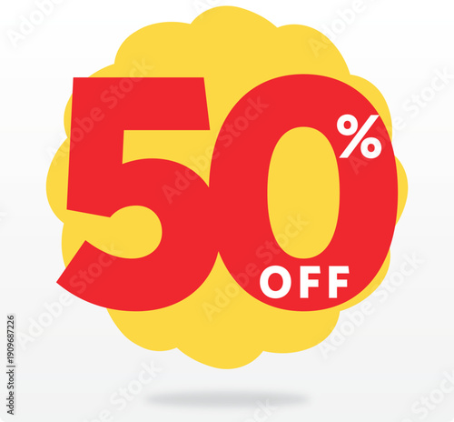 50% promo, sticker retail, banner, offer, template, price, value, sale, off, discount, tag. Geometric, abstract, style, design, pattern, set, icon, vector