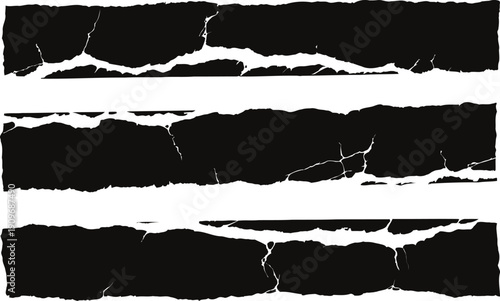 Grunge torn paper edges set with rough distressed texture and ripped realistic detail