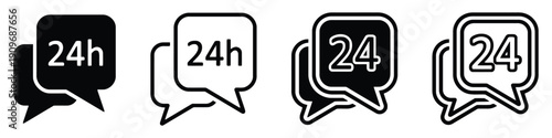 24 hour service speech bubble icons in different styles for communication