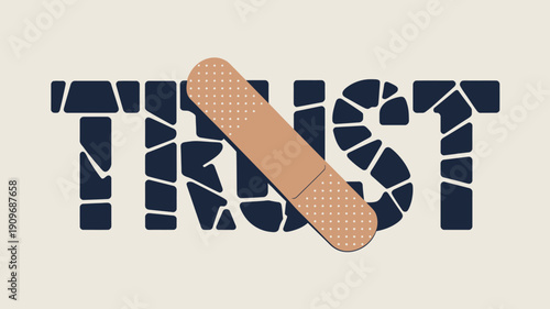 Band aid on top of cracked text saying trust issues concept
