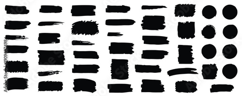 Abstract black brush stroke and circle textures for design backgrounds