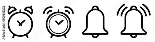 Alarm clock and bell icons representing time and notification alerts