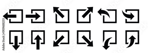 Arrow icons representing direction movement and actions inside boxes