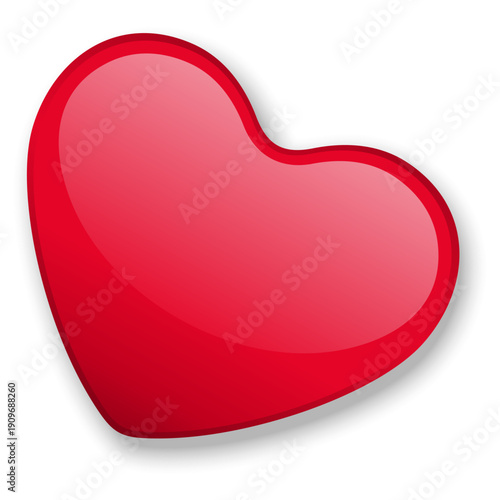 Glossy bright red heart icon design element symbolizing deep affection love romance celebration and strong emotional connection isolated on a clean white background for graphics.