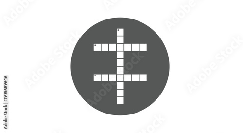 Minimalist monochrome icon of a blank crossword puzzle grid inside a dark gray circle, representing words, games, and challenges.