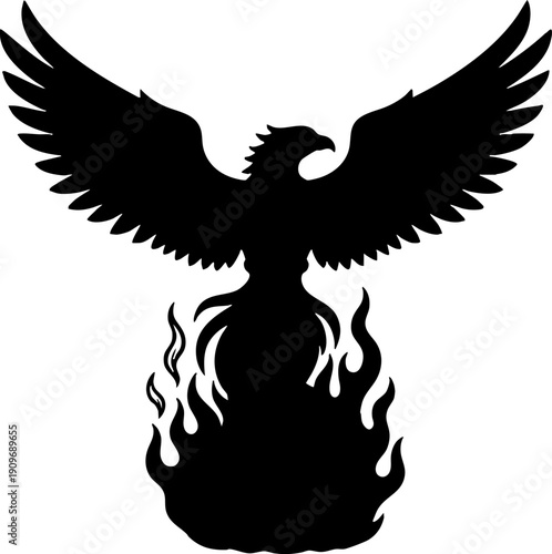 Phoenix bird rising from flames silhouette illustration