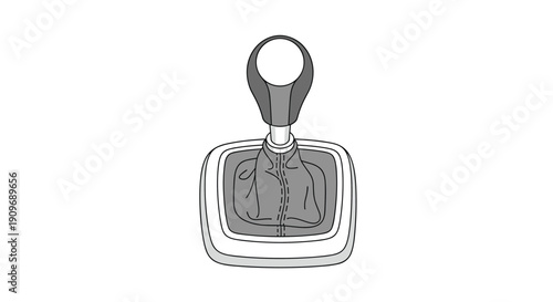 Monochrome line drawing of a manual car gear stick, or shifter, with a leather boot, isolated on a clean white background.