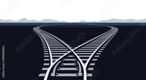 Conceptual illustration of diverging railway tracks with a switch, representing choices, decisions, and different paths in life or business.